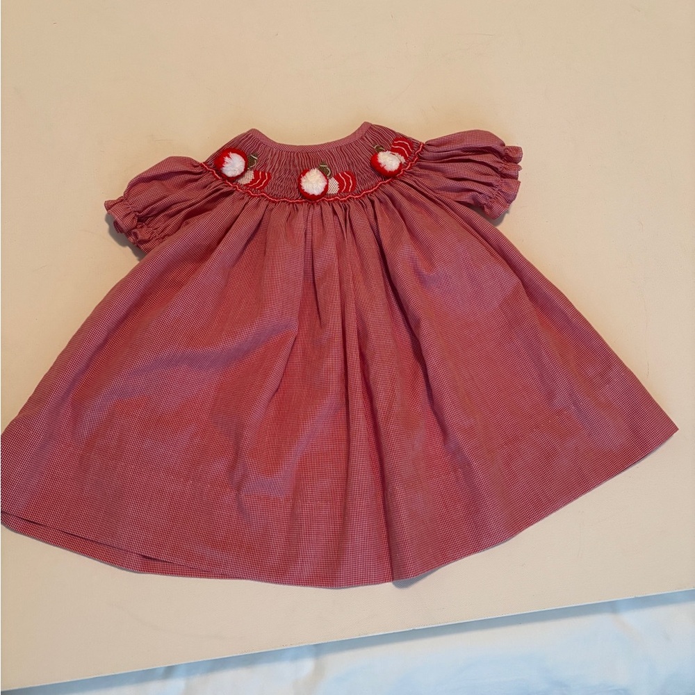 Aunt Polly's Red Smocked Baby Dress